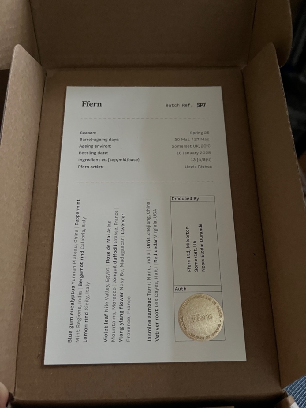 Ffern White Product Information Card